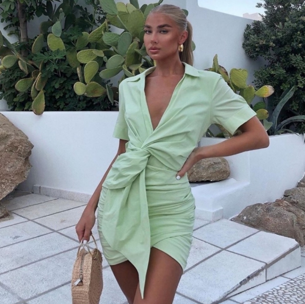 Zara lime green twist tie mini dress XS